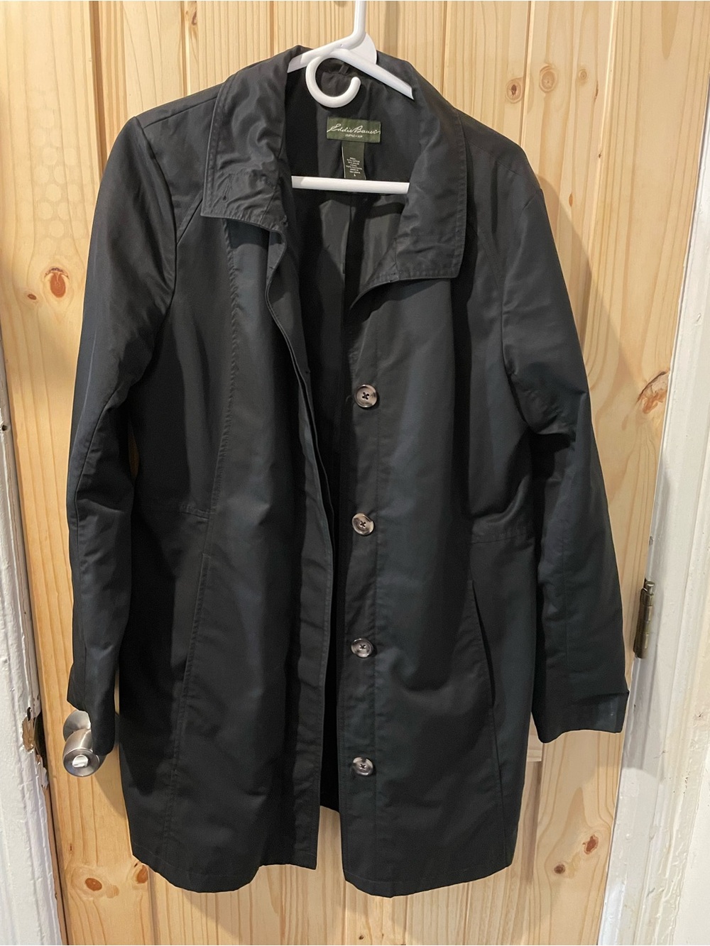 Eddie Bauer Black Classic Single-Breasted Trench Coat